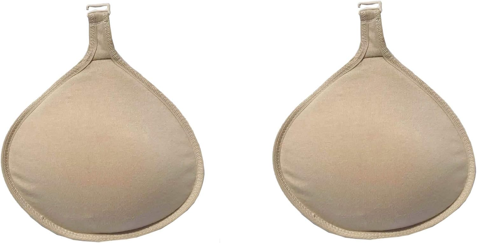 BIMEI 2Pcs Cotton Hook Protect Pocket for Silicone Breast 100% Cotton Protector Sleeve for Breast Cancer (M, Beige &bull;2Pcs Teardrop)