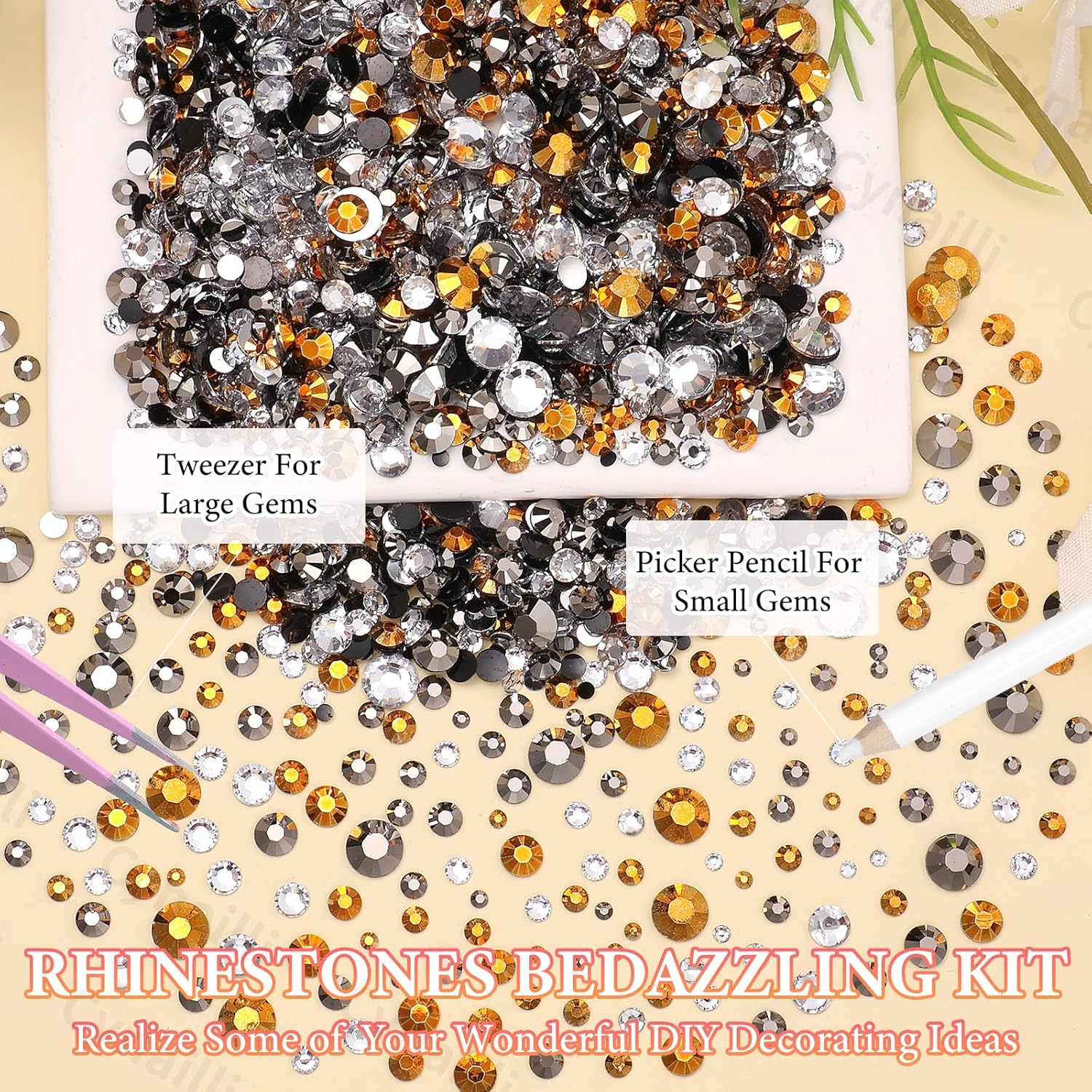 15000 Pcs Resin Rhinestones for Crafts, Black Silver Brown Flatback Resin Rhinestones for Bedazzling Gems 2/3/4/5/6Mm Flatback Gems Jewels for DIY Mugs Tumblers Bottles Clothing Shoes Nail Art - Set-2 image number 6