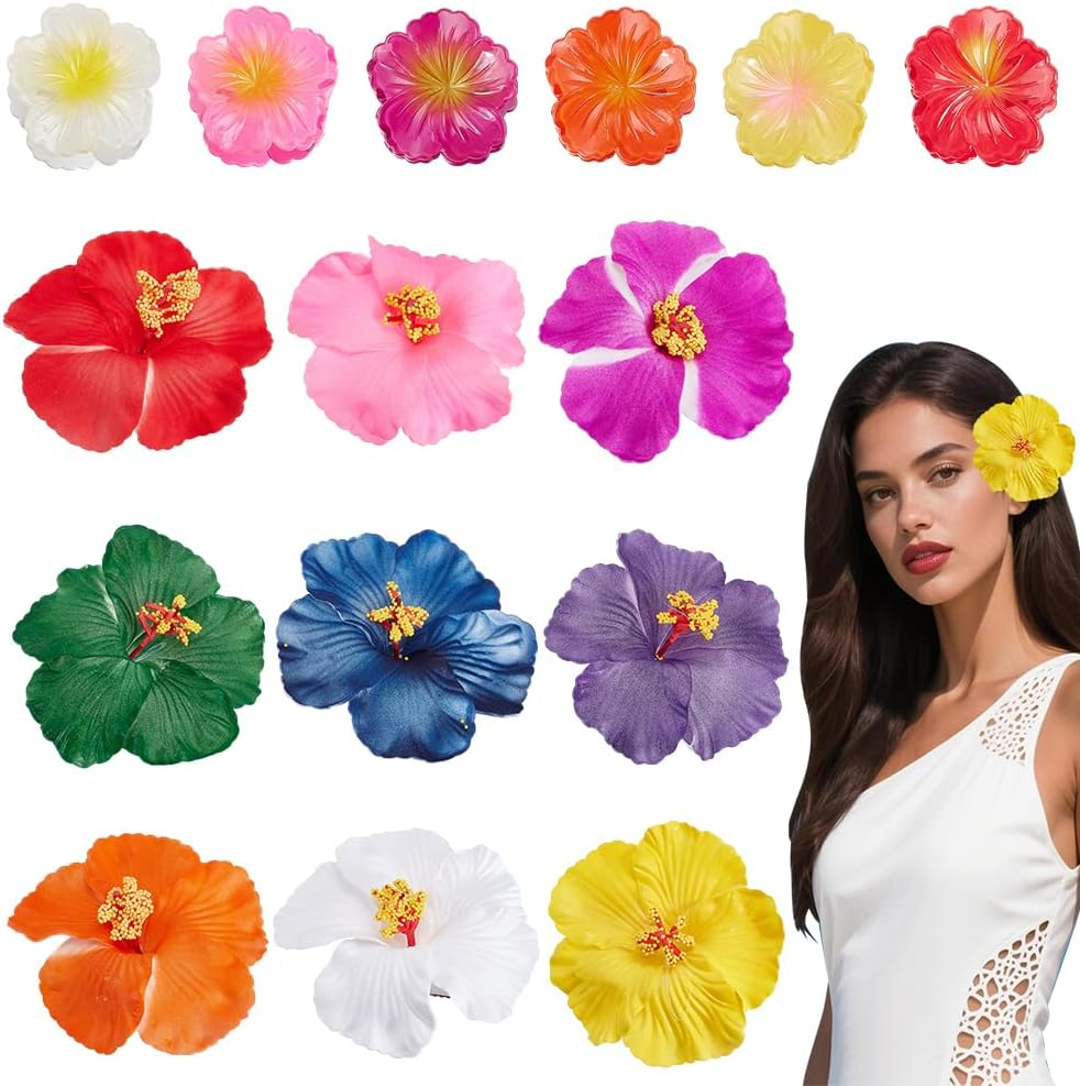 WADORN 15 Style Hawaii Flower Hair Clips for Women Artificial Hibiscus Flowers Claw Clips Tropical Beach Hair Pins Accessories for Beach Weddings Holiday Pool Party Christmas Mother'S Day image number 1