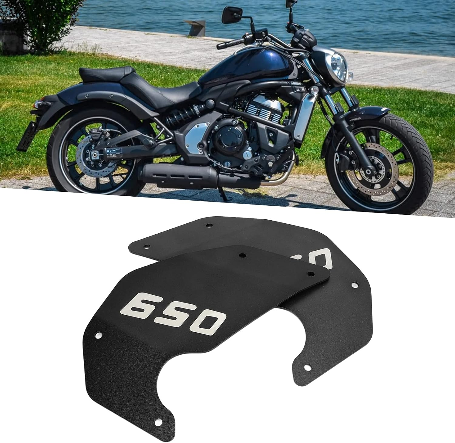 Motorcycle Side Frame Cover, 2Pcs Motorcycle CNC Aluminium Alloy Side Cover Frame Panel Plate Replacement for Kawasaki Vulcan S 650 2015‑2021(Black) image number 3