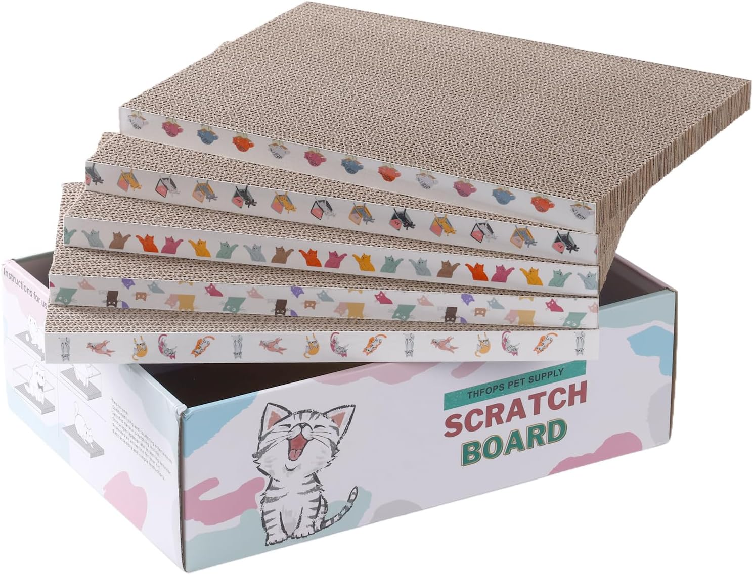 THFOPS Cat Scratcher Box, 5 in 1 Reversible Corrugated Scratching Boards, Indoor Cat Scratching Post, Replacement of Cat Bed image number 3