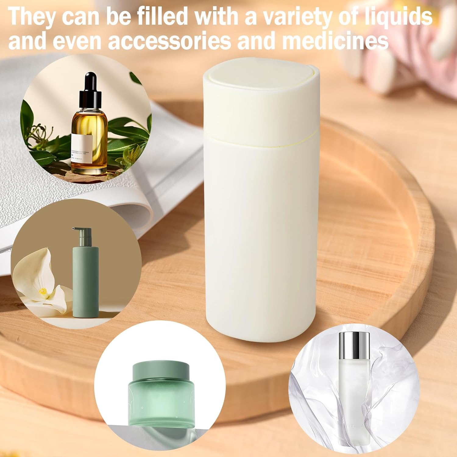 5Pcs Travel Bottles Set, Geeric Refillable Toiletry Bottle 50&mdash;100Ml TSA Approved Leak-Proof Small Cream Can Soft Bottle for Shampoo, Lotion,Cream+Waterproof Bag White - Gray image number 2