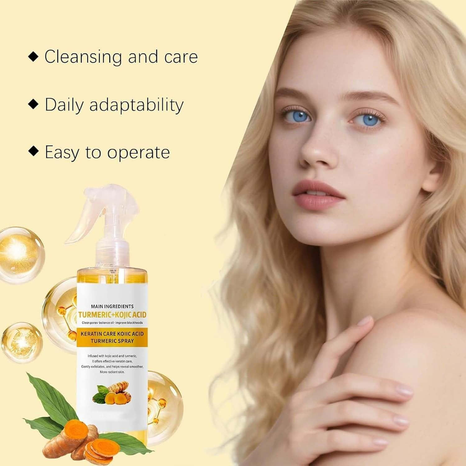 2Pcs Keratin Care Kojic Acid Turmeric Spray,Kojic Acid Turmeric Body Peeling Shot, Gently Exfoliating and Hydration of Skin and Supports Smoother,For Face,Body & Feet image number 2
