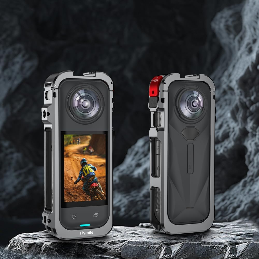 Insta360 X5 Cage, Aluminium Utility Frame for Insta360 X5, Protective Cage with Silicone Lens Cover, Cold Shoe Interface with 1/4" Threads Cold Shoe Mount Folding Fingers image number 1