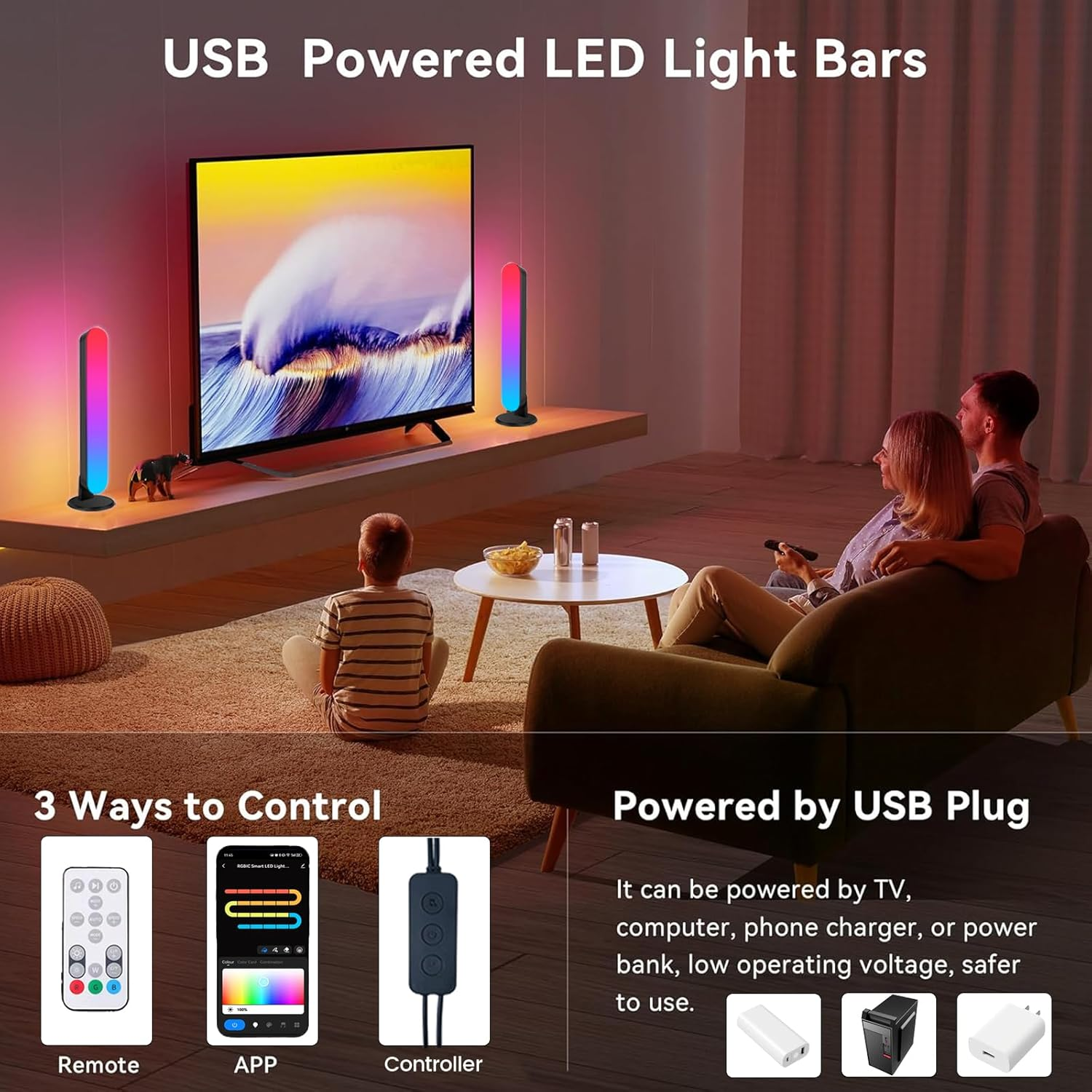 Noger Smart LED Light Bars, 10.4Inch RGBIC Wifi Gaming Lights USB Ambient Lighting with Remote, APP and Controller Control, Music Sync, TV Backlight Compatible with Alexa and Google Assistant, 2 Pack image number 1