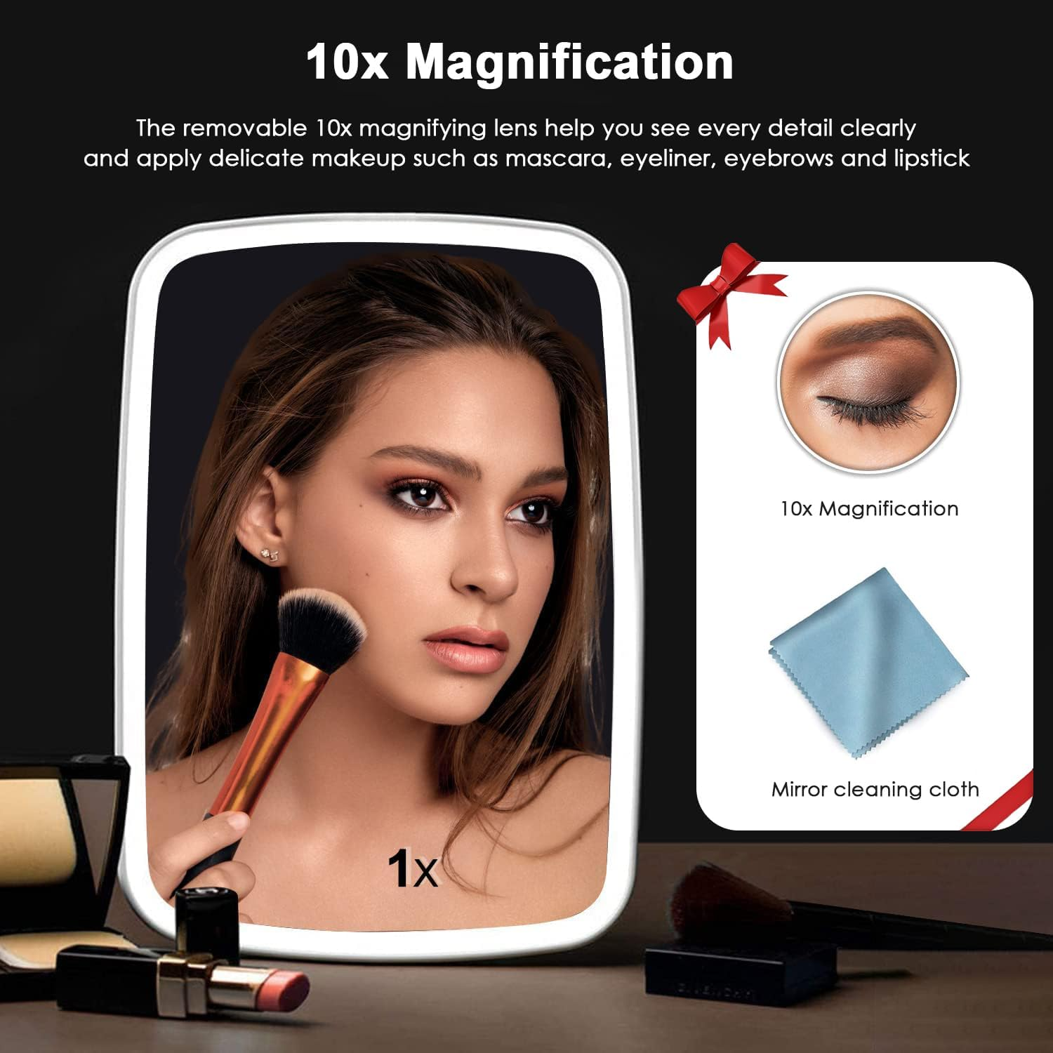 Lighted Makeup Mirror with Lights, Rechargeable Vanity Mirror Make up Mirror with 3 Color Lighting & Brightness Adjustable, Portable Cosmetic Mirror for Makeup, Travel image number 6