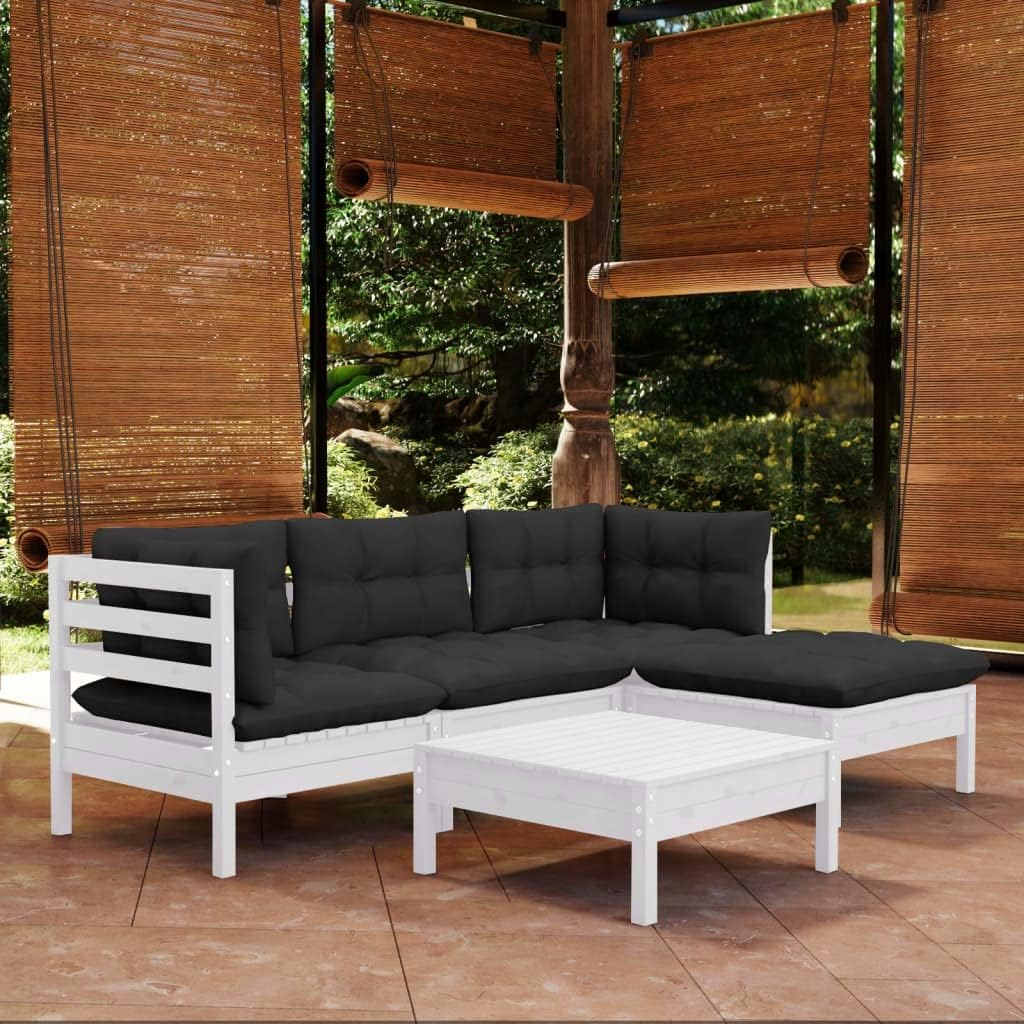 Vidaxl Solid Pinewood Garden Lounge Set 5 Piece with Cushions Outdoor Terrace Balcony Seat Seating Sitting Chair Lounge Sofa Furniture White image number 1
