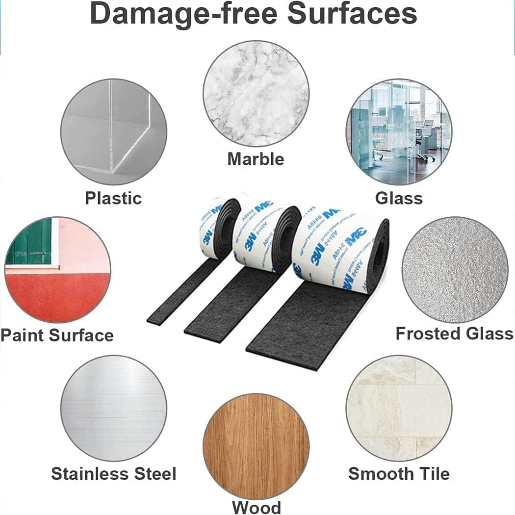 3 Size Felt Strip Rolls,Felt Pad Furniture, DIY Furniture Felt Pads Self Adhesive Floor Protector Pad for Hardwood Floors, Floor Protectors,Desk Chair Sofa Leg- Black 10/5/2Cm (Black 10/5/2Cm) image number 2