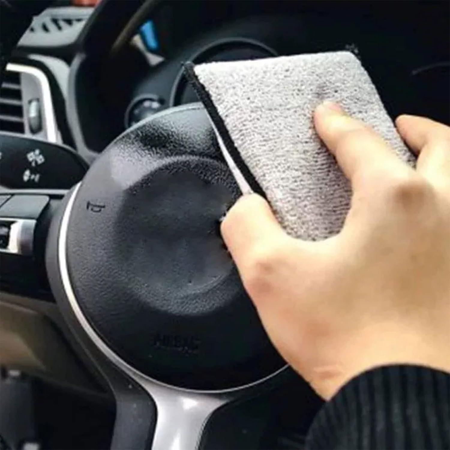 5"&times;3" Car Interior Scrubbing Sponges - Microfiber Auto Detailing Pads for Leather/Plastic/Vinyl Upholstery (2Pcs Gray White) image number 1