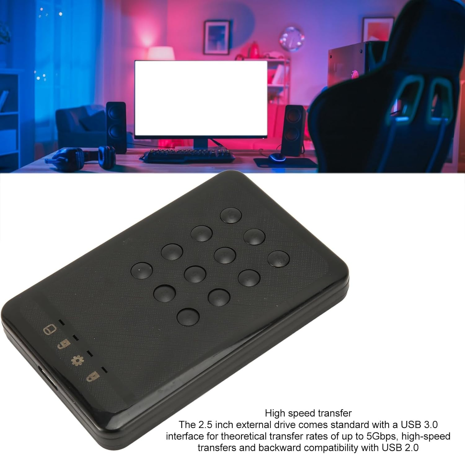 External Hard Drive Enclosure, 2.5Inch SATA to USB 3.0 Hard Drive Enclosure with USB 3.0, Encrypted Hard Drive Case for for OS X, for Linux, for Chrome, for Android (Not Inclube Hard Disk) image number 2