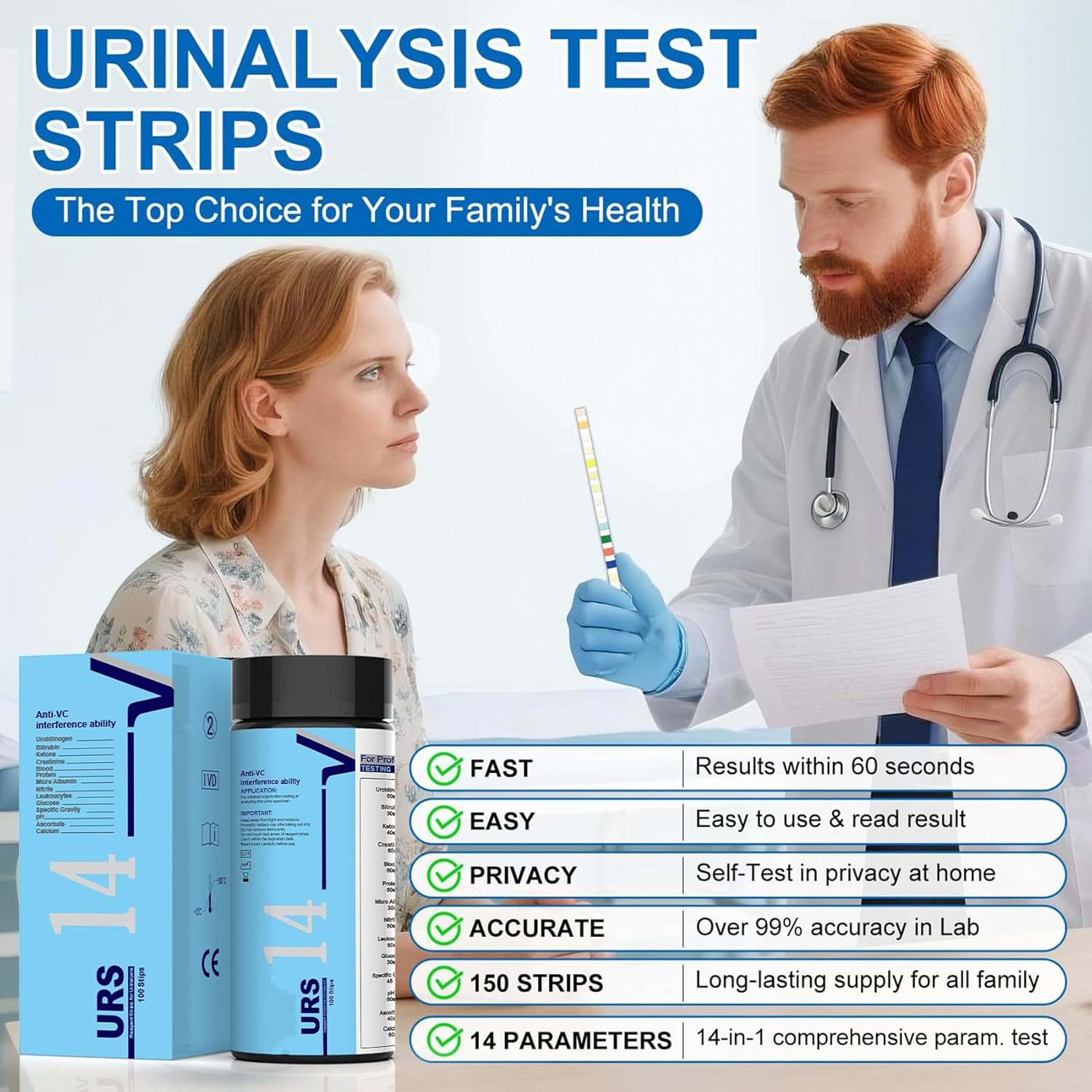 Urine Test Strips, 14 Parameters for Comprehensive Health Analysis, Urinalysis Test Strips for UTI Ketone, Ph, Glucose, Nitrite, Leukocytes & More to Help Monitor Your Health at Home image number 4