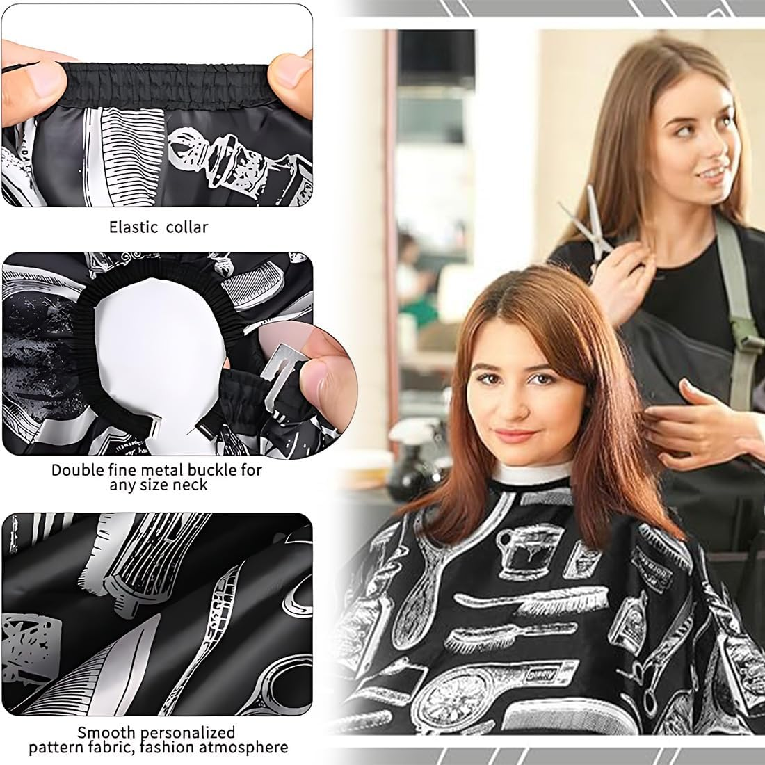 LAKJUOZ Cape Hairdresser Set 4 Pieces with Hair Scissors and Comb, Professional Hairdressing Gown Hairdressing Gown Salon Hairdresser Capes Taffeta image number 3