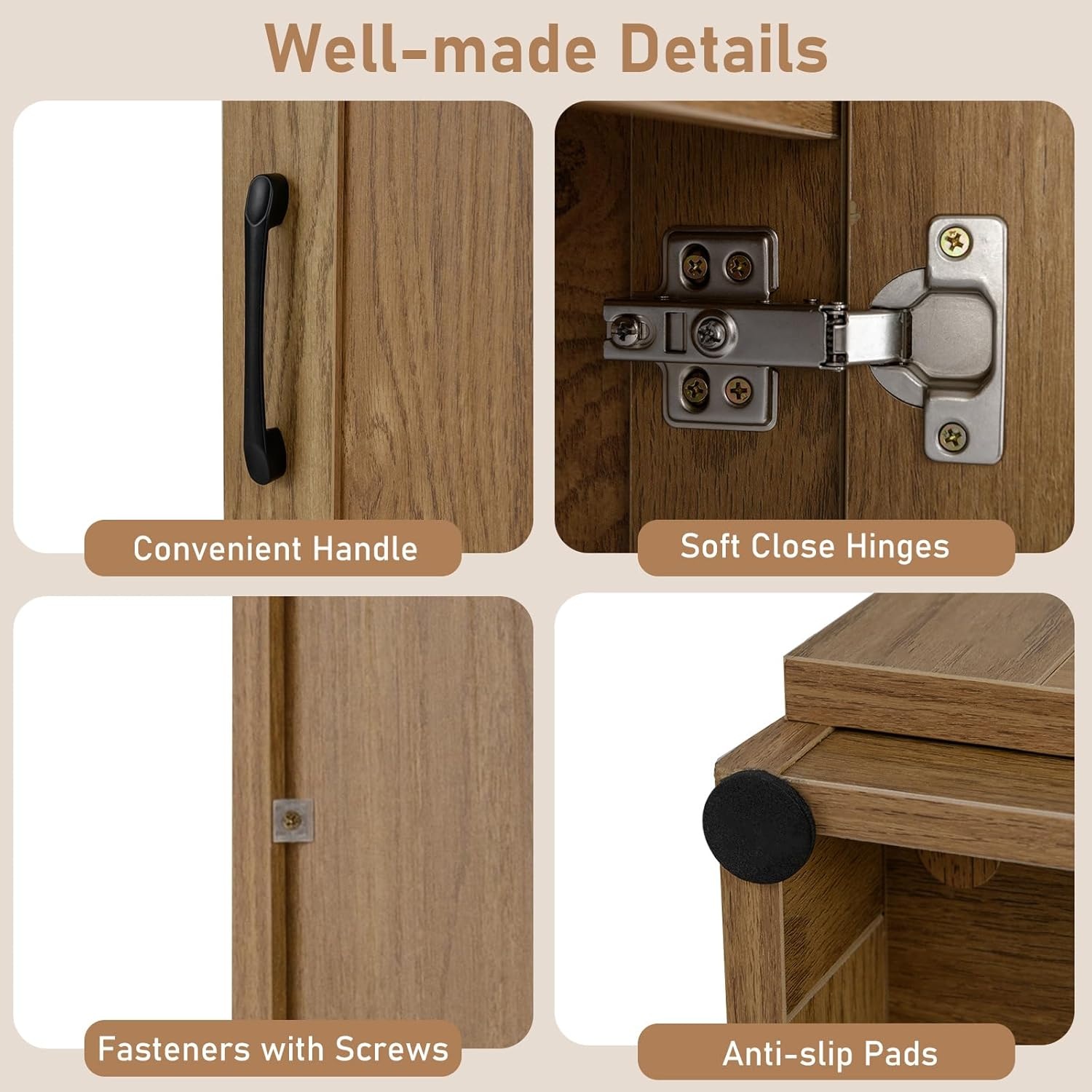 Giantex 150 Cm Tall Storage Cabinet, 4-Tier Freestanding Floor Cabinet with Door, Narrow Pantry Organizer for Dining Room, Kitchen, Utility Room, Living Room and Bathroom (Natural) image number 4