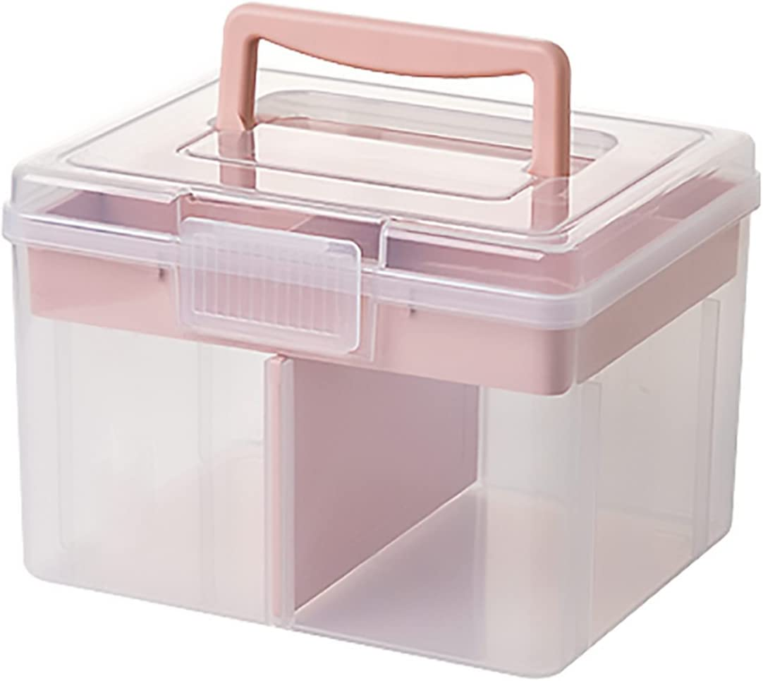 FOREVERIE Clear Small Plastic Storage Box with Handle & a Removable Tray & Adjustable Divider, Kids Students Children Art Box, Desk Organiser Case, Medicine Storage Box (Clear & Ocean Blue)