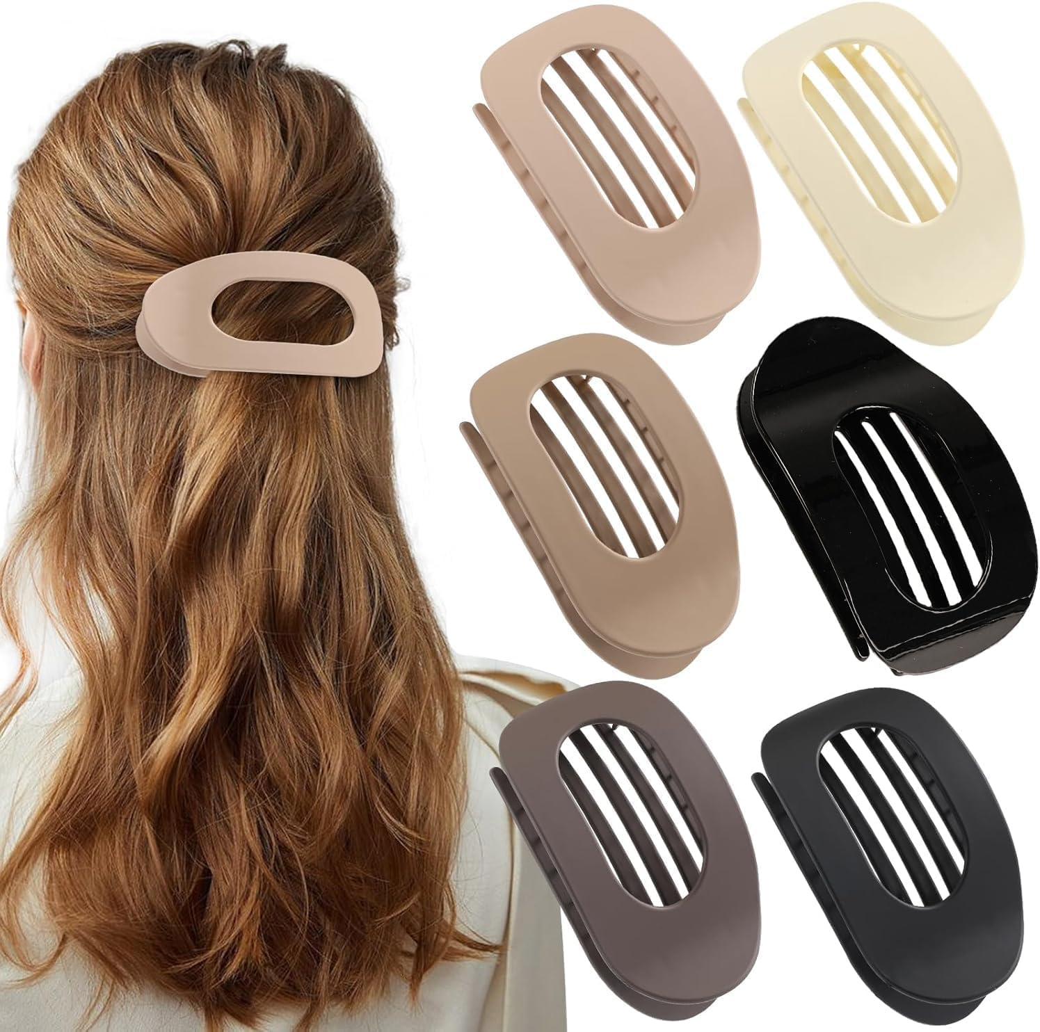 6PCS Flat Hair Clips for Women, French Design Flat Hair Claws, Strong Hold No Slip Hair Barrettes， for Thick Thin Hair, Medium Classic Hair Barrettes for Styling Sectioning image number 4