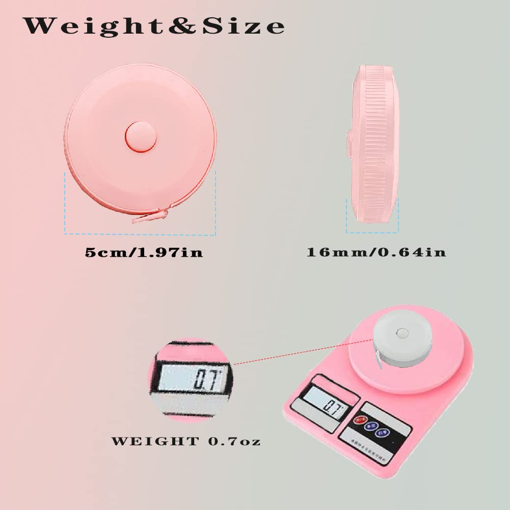2 Pack Soft Automatic Retractable Tape Measure.60Inch/150Cm Body Waist,Tailor Sewing Craft, Cloth Fabric Measurement Digital Tape,Mini Collectible Pocket Kids Measuring Tape Tool(Green Pink) - 3Pcs Black image number 6