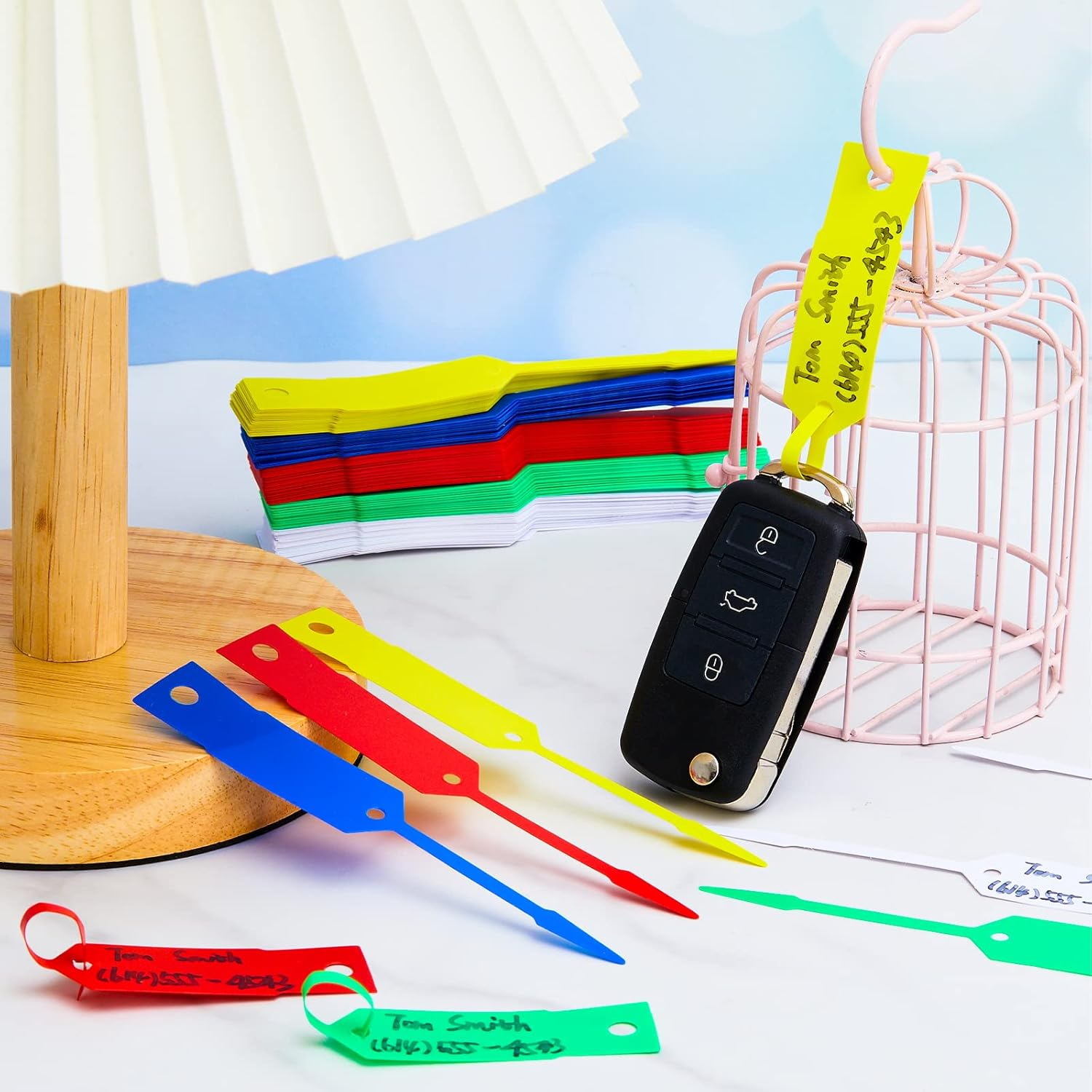 Lewtemi 1000 Pieces Self Lock Arrow ID Key Tags Car Parts Tags Key Ring Repair Labels for Office Automotive Shop Supplies(4 1/2'' X 3/4",Mixed Colors) image number 2