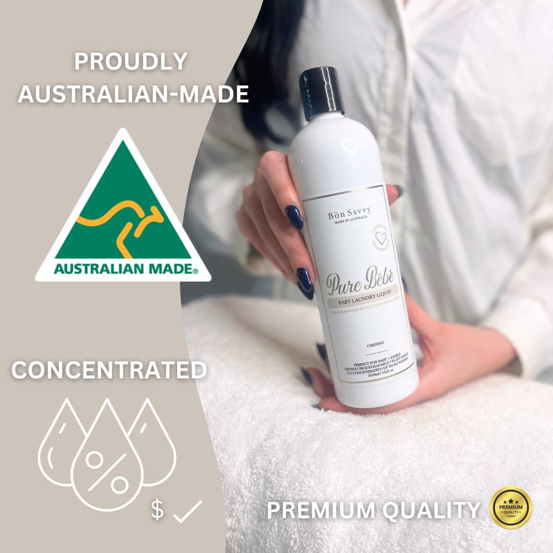 Bon Savvy Pure B&eacute;b&eacute; Baby Laundry Detergent, Premium Clean, Baby Detergent Laundry, Extra Care to Calm & Soothe, Australian Made Baby Laundry Liquid, Luxe Comfort, Chemical Free Concentrated 3X image number 5