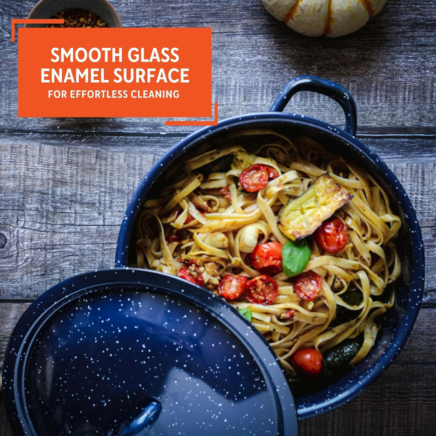 IMUSA USA C20666-1063310W Speckled Stock Pot with Lid 6-Quart, Blue image number 1