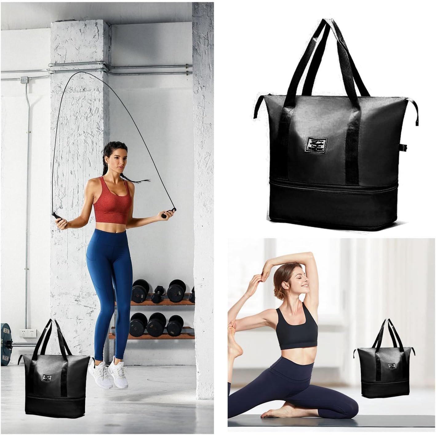 WUBAYI Travel Bag,Expandable Bilayer Overnight Bag Large Capacity Weekend Bag Dry & Wet Seperated Travel Bags for Women Foldie Travel Bag with Trolley Sleeve Duffel Bags for Women & Men, Black, L - 001 Pink image number 6