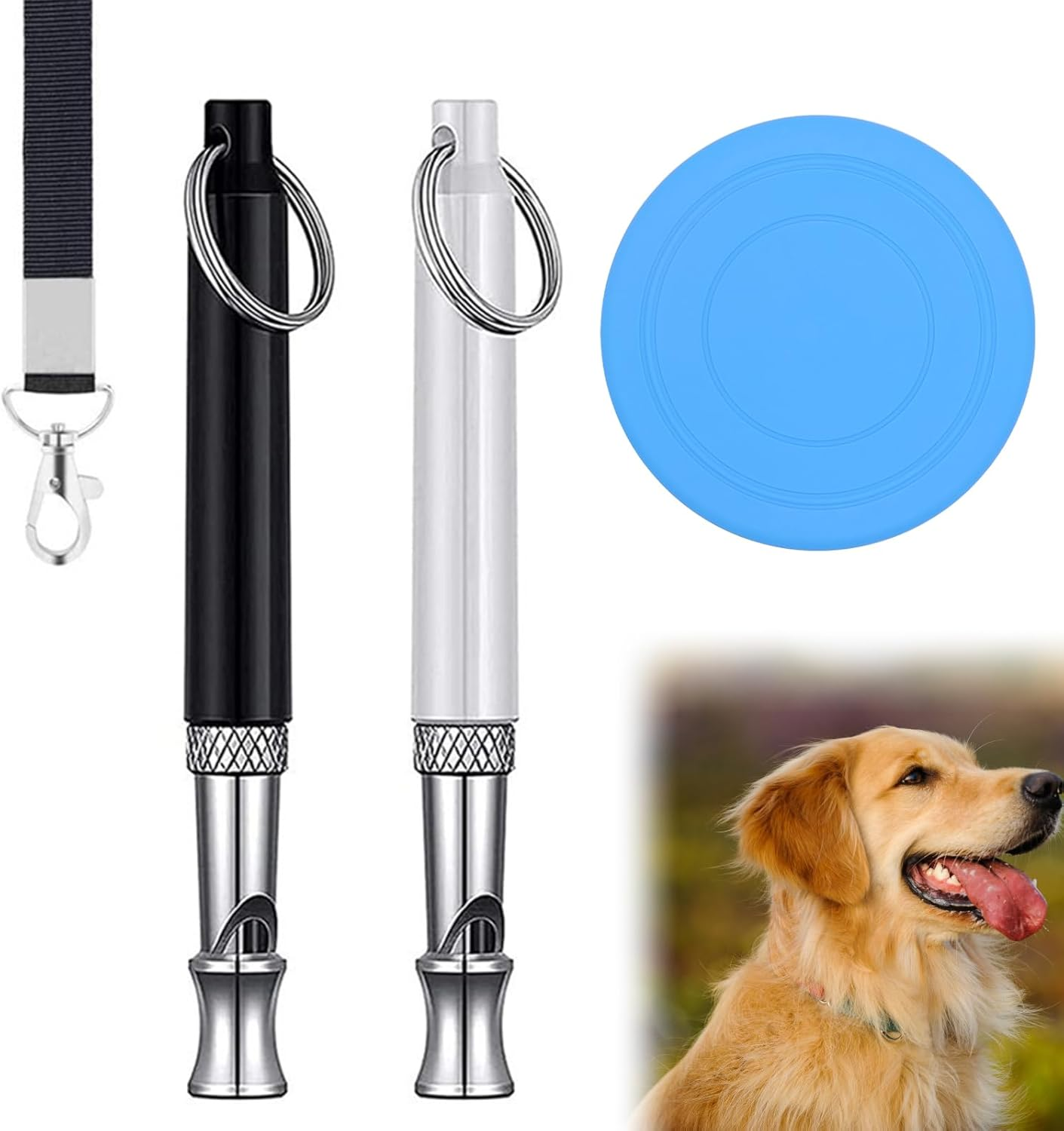 Dog Whistle against Barking, Dog Whistle High Frequency Silent, Dog Whistle Recall and 1 Dog Disc, for Stop Barking and Training Your Dog, with a Lanyard, 2 Pieces image number 1