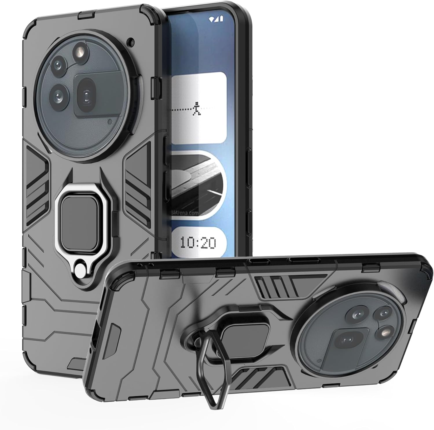 ESTH Compatible with Nothing Phone (3A) Case with 2 Pieces Protective Film [Durable] Ring Stand Case [For Mobile Phone Holder Car Magnet] Military Shockproof Mobile Phone Case, Black