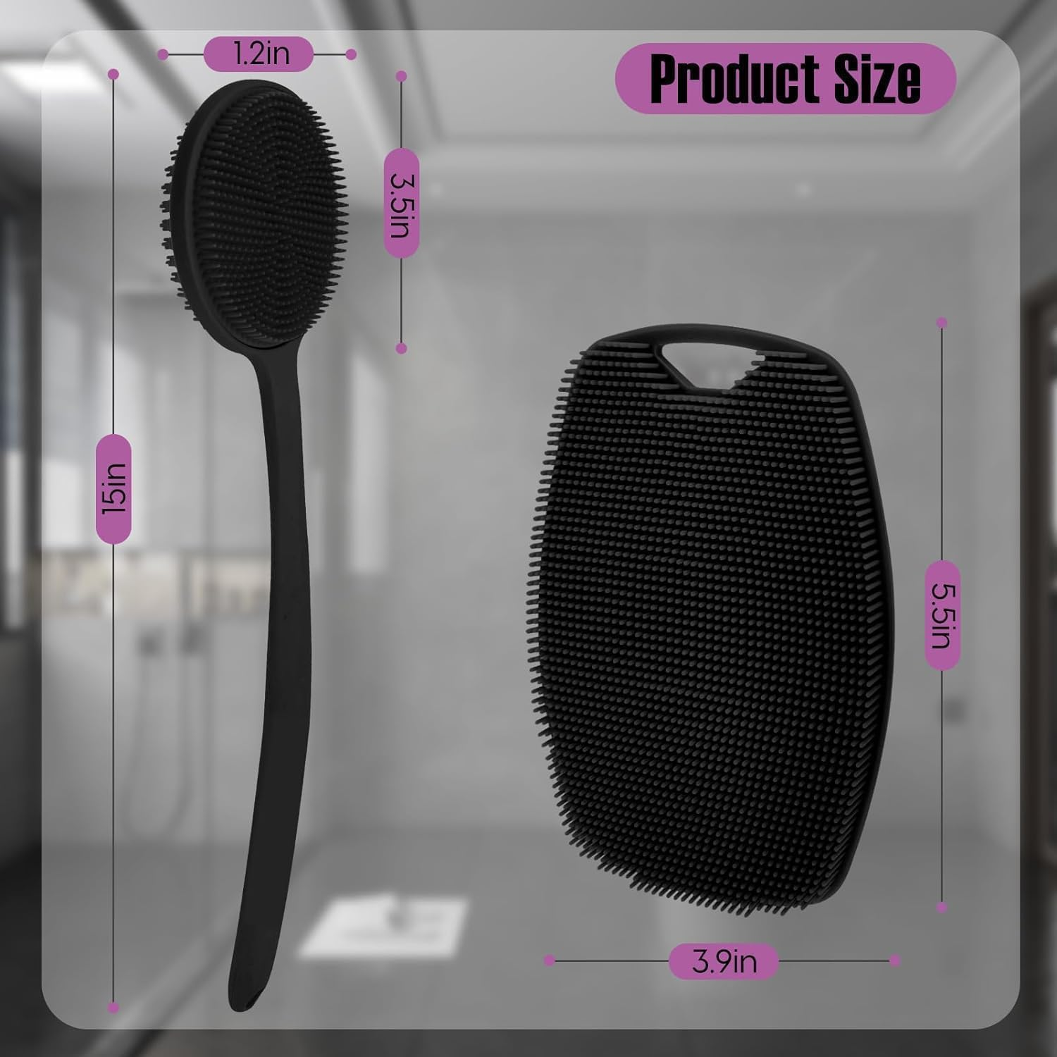 FRAKMU Silicone Body Scrubber,3 in 1 Silicone Scrubber Set Produce Rich Foam, Upgraded Body Brush Anti-Slip Long Handle Double Sided Shower Brush,Shower Brush with Hook image number 6