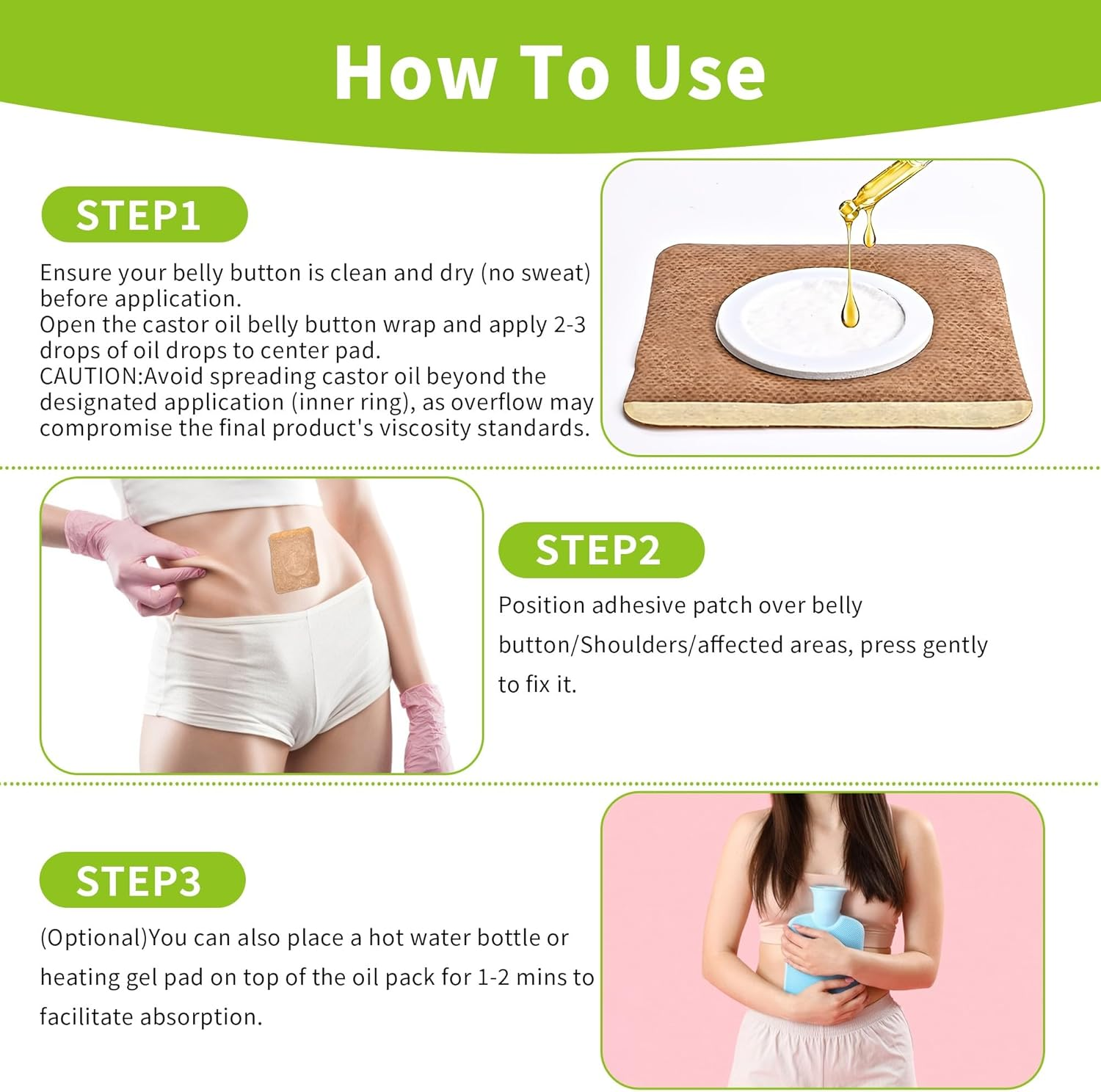 50Pcs Castor Oil Pack Wrap Patches for Belly Button, Cotton Self-Adhesive Castor Oil Wrap Patch, Highly Absorbent Anti-Leakage, Portable,Easy Use image number 1