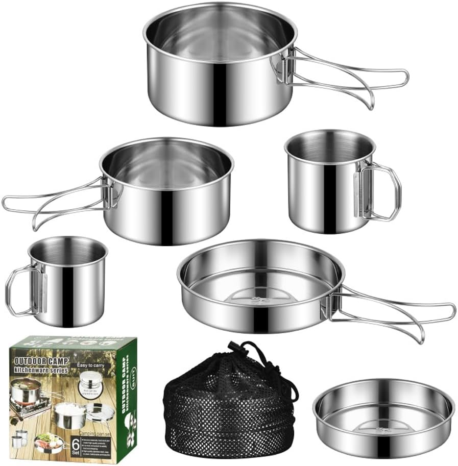 ABDULWEN Outdoor Hiking Picnic Stainless Steel Camping Tableware Kit with Camp Dishes, Cooking Utensils Accessories, Plates and Dinnerware Set image number 5