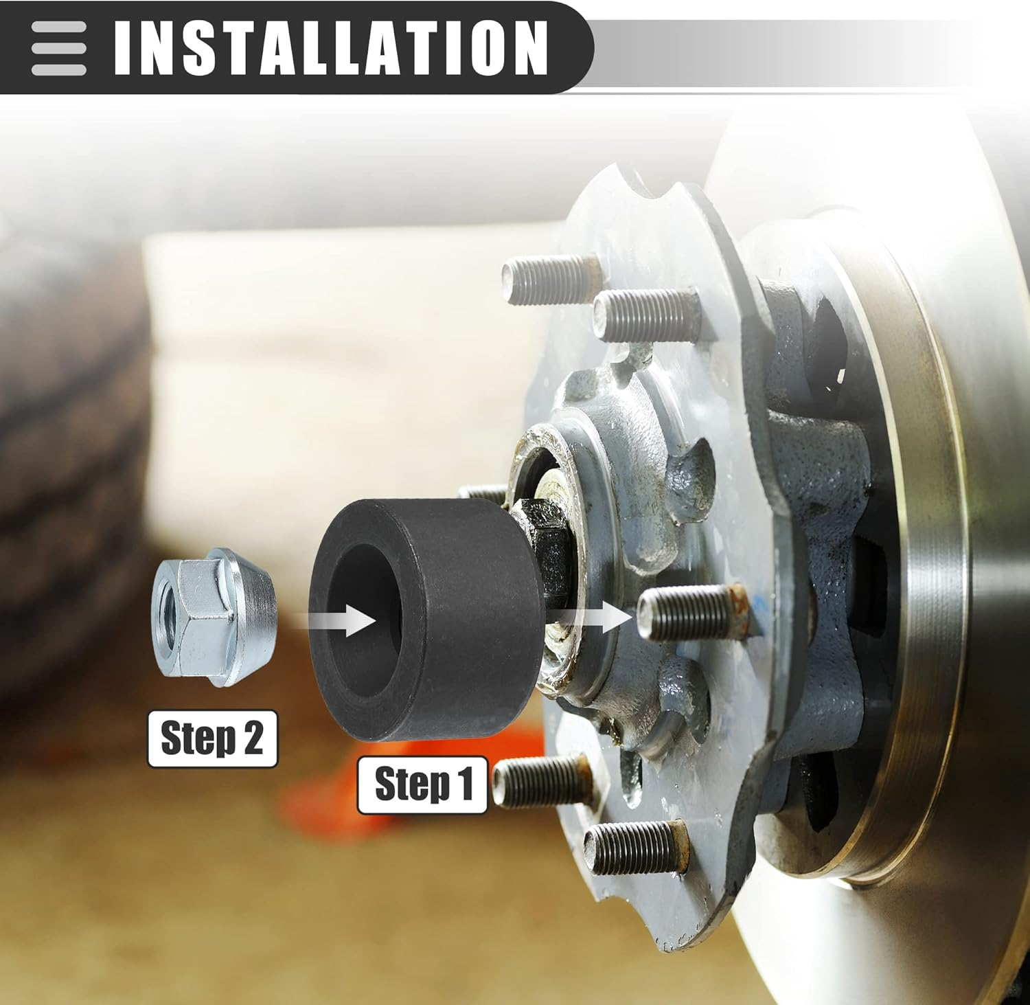 X AUTOHAUX Universal Wheel Stud Installer Tool, Tire Stud Tool, M12X1.25 M12X1.5 M14X1.5, Iron, with 3/4" Hex Wheel Lug Nuts, Silver Tone, 1 Set image number 1