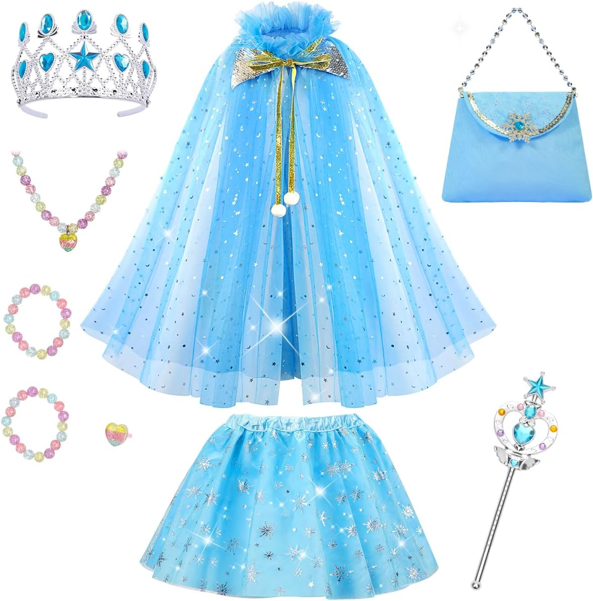Meland Princess Dress up Clothes for Little Girl, 11Pcs Princess Cape with Crown, Princess Dresses for Girl 3-8 Birthday Gift