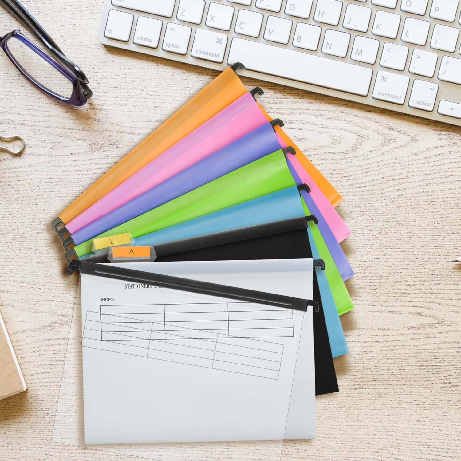 20PC White PP Filing Cabinet A4 Suspension Files Hanging Files Folders with Tabs and Inserts, Filing Cabinet Haning File for Office School Desktop File Storage, File Classification (White) - 20, 5 Colors image number 6