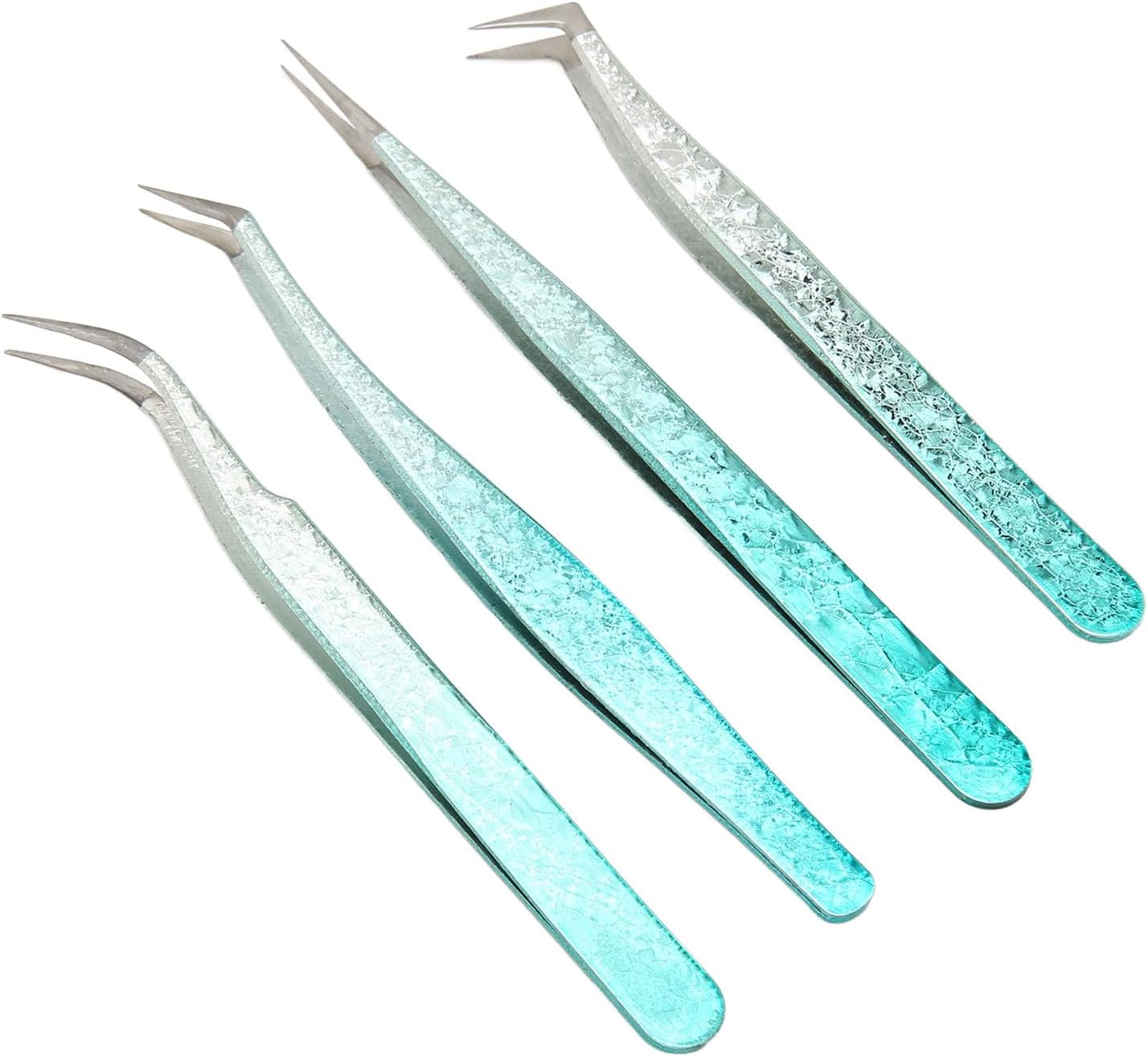 False Lash Tweezer, Straight Curved Tip Ergonomic Grip Eyelash Tweezer 4PCS Flexible for Professional Salon image number 2