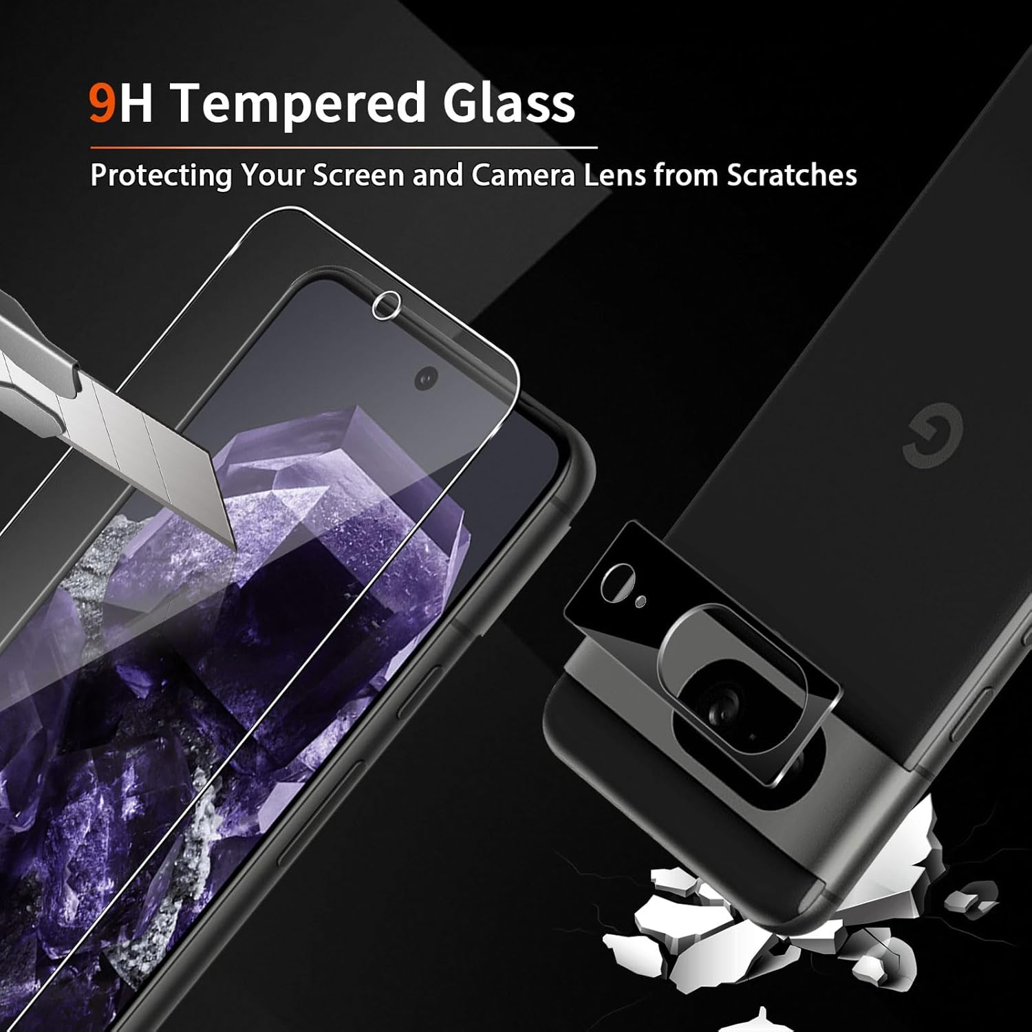 Screen Protector for Google Pixel 8 for Tempered Glass, Pack of 3 Tempered Glass Protective Film with 3 Pieces Camera Protection, 9H Screen Protection, Ultra Clear Protective Glass - 14 image number 4