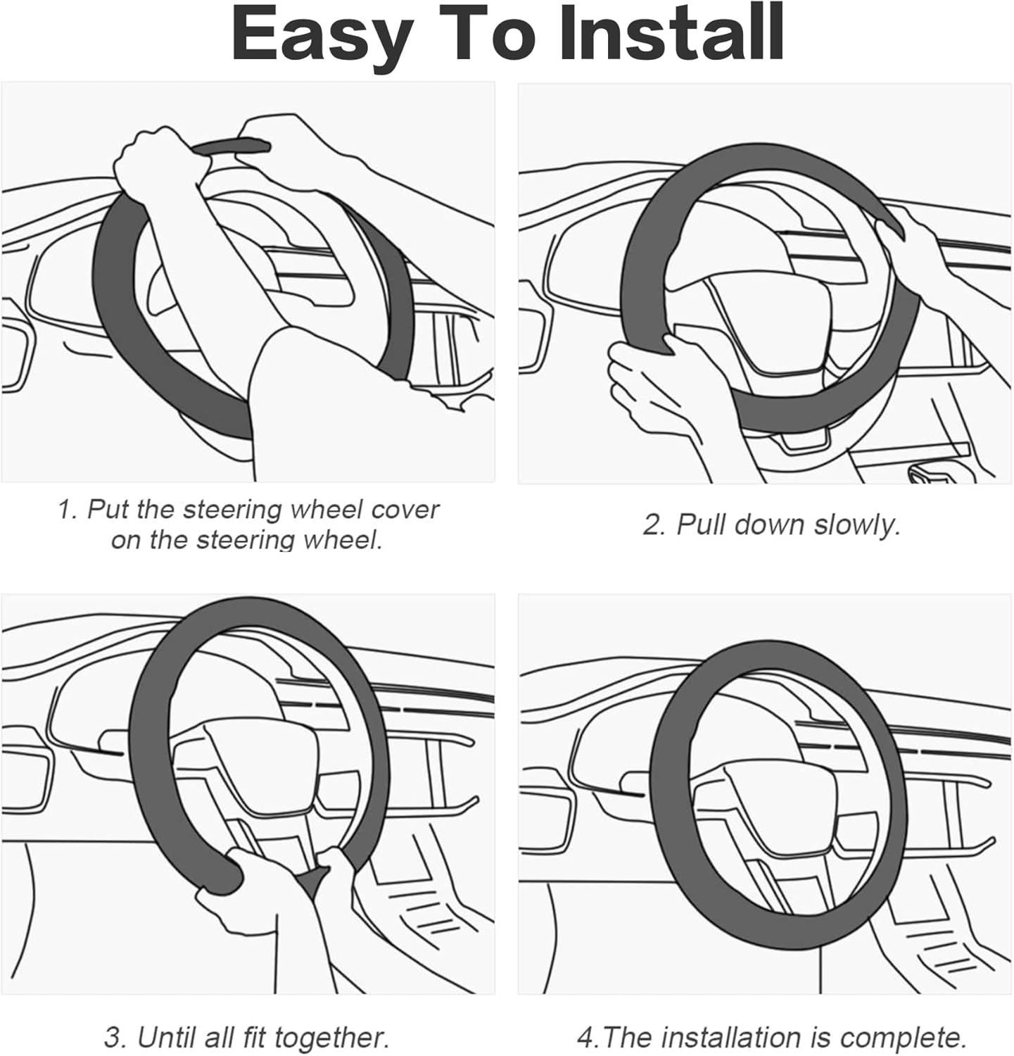 Car Steering Wheel Cover, Suede Car Interior Accessory for Driverse Car, Anti-Slip Breathable Full Surround Leather Steering Wheel Covers Protector for 14.5"-15" Universal Fit (Silver-O Shape) image number 5