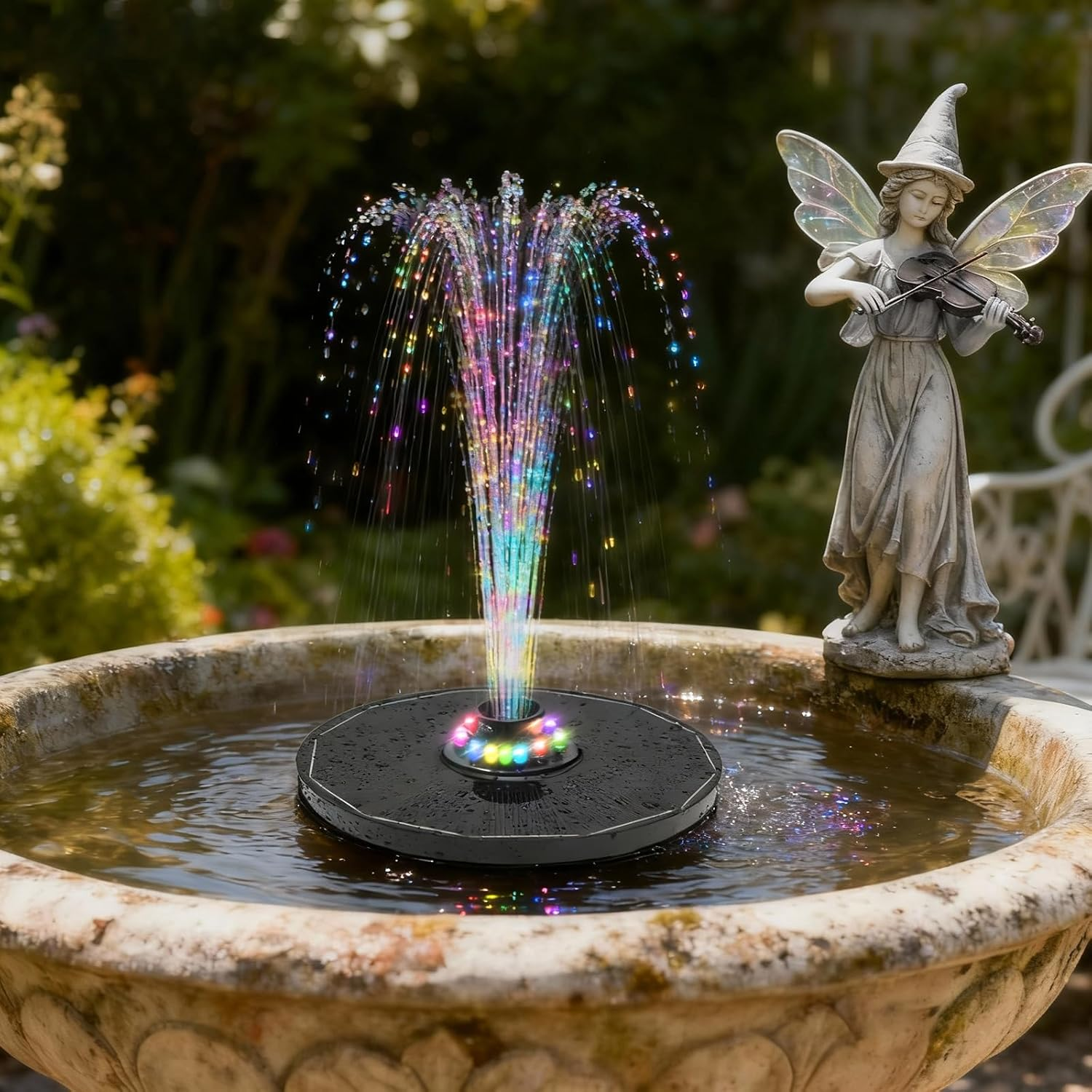 16CM Solar Powered Water Fountain with LED Lights, Outdoor Garden Decor Floating Pool Fountain for Bird Baths, Ponds, Patios, and Pools