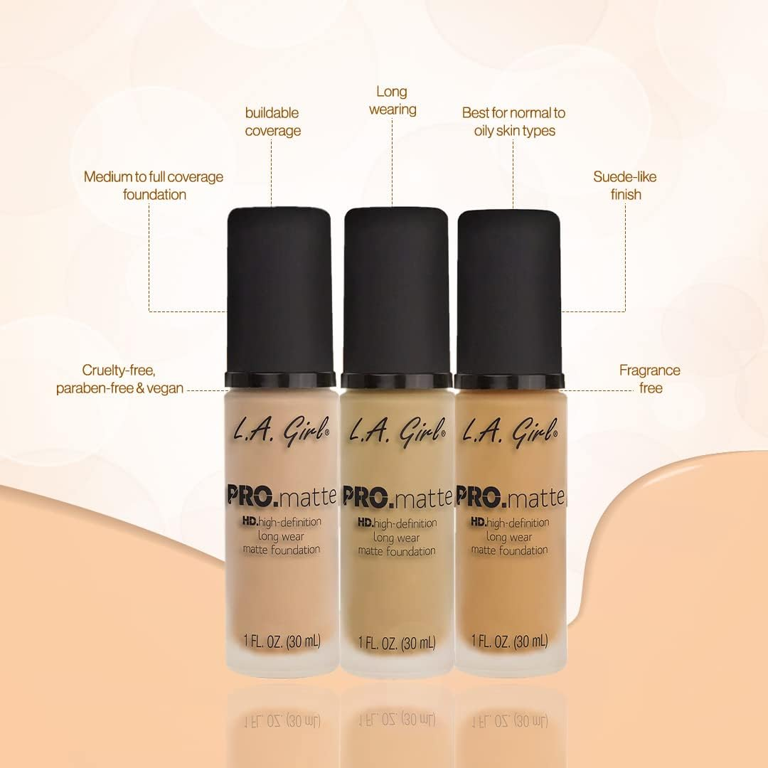 (GLM683 Nutmeg) - LA Girl Pro.Mattte Hd.High-Definition Long Wear Matte Foundation (GLM683 Nutmeg)