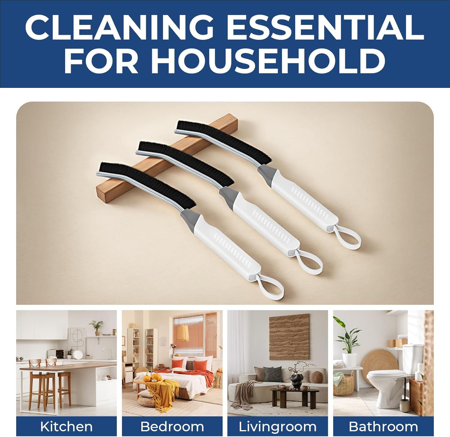 Cleangor Crevice Cleaning Brushes, Scrub Brush Tool for Hard to Reach Tight Spaces, Home Essentials Cleaning Supplies for Shower, Bathroom, Kitchen, Toilet，Window (2, White) image number 5
