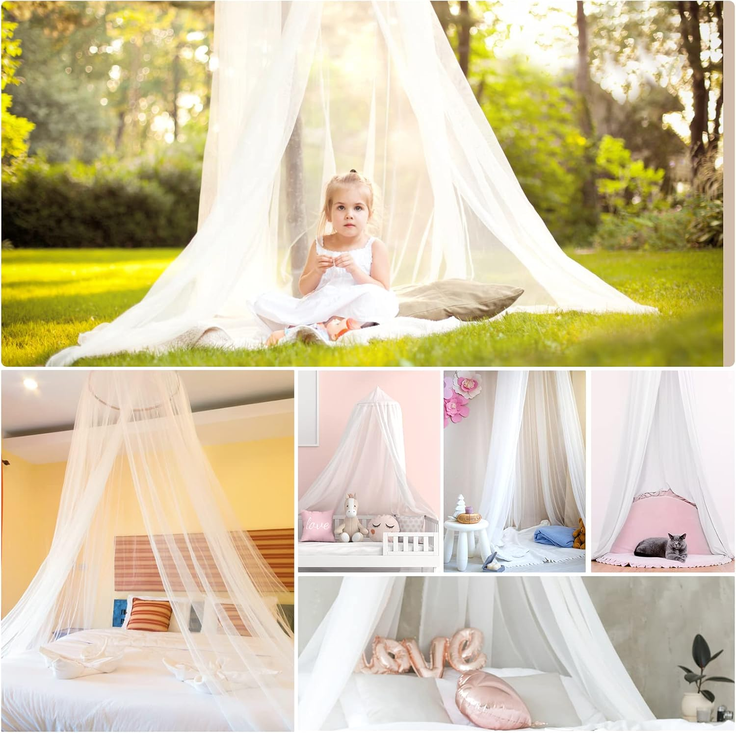 GWHOLE Universal Mosquito Net for Bed Canopy Netting for Single to King Size Beds, White