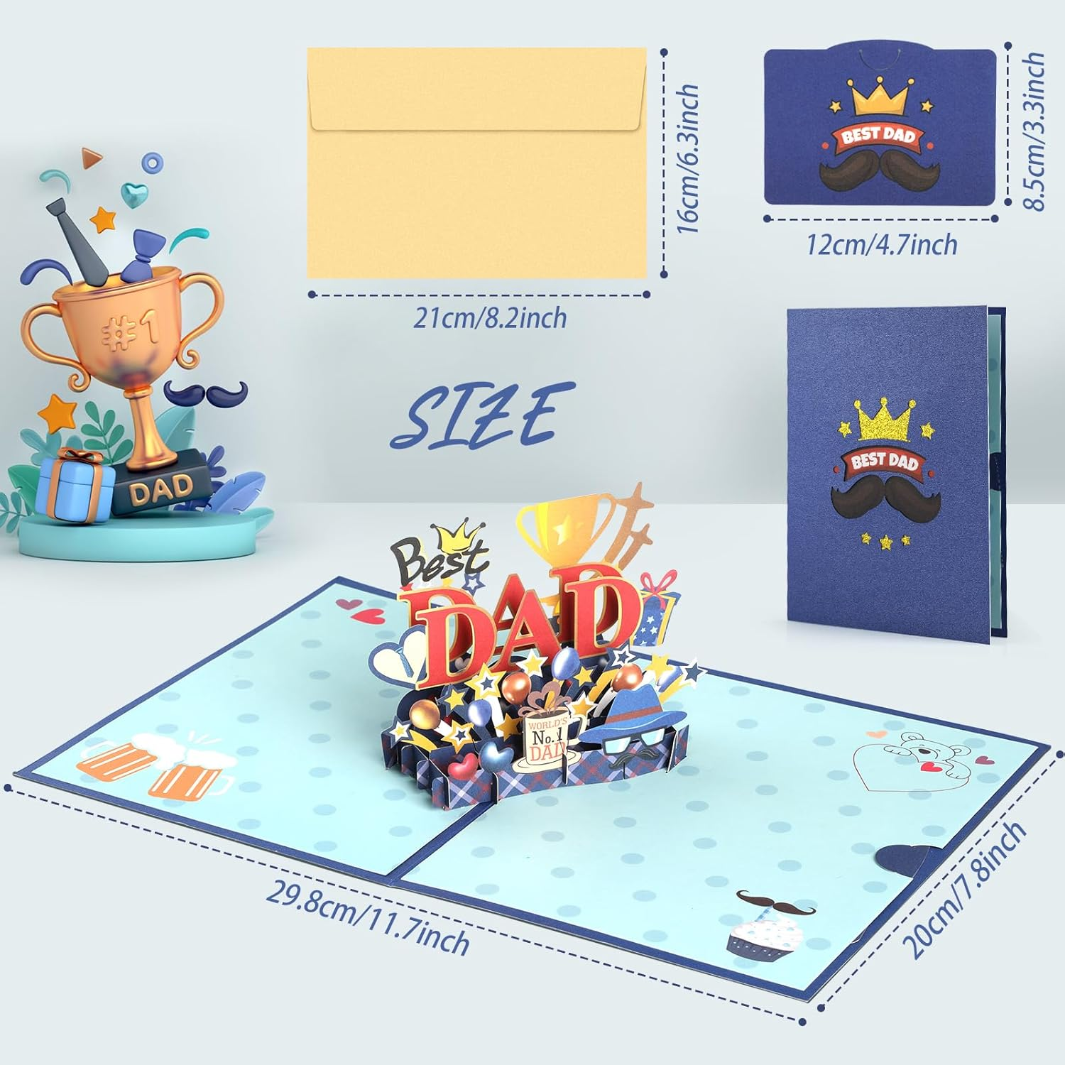 Bighan Pop up Happy Father'S Day Card, 3D Father'S Day BEST DAD Pop up Greeting Boxed Cards Anniversary Pop up Cards for Men image number 1