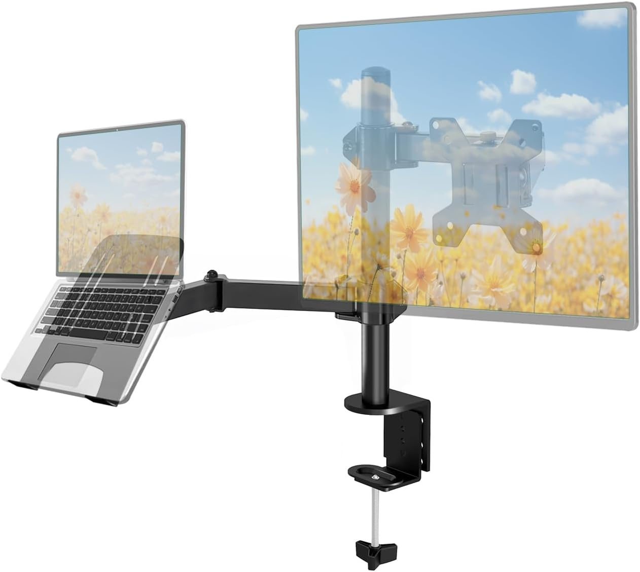 Monitor Stand with Laptop Holder - Height Adjustable Ergonomic Desk Mount for 13 to 32 Inch Screens & 12-17 Inch Laptops, Holds up to 8KG image number 2