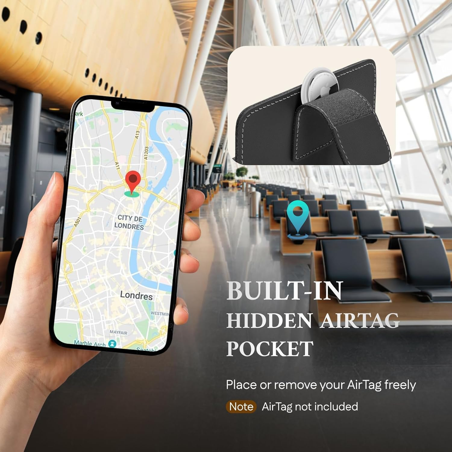 ALLIVE Passport Holder for Travel, Rfid Passport Holder for Women & Men, Genuine Leather Passport Cover Travel Wallet with Airtag Hidden, Airport Essentials, Travel Must Haves Gifts, Black, Genuine image number 4