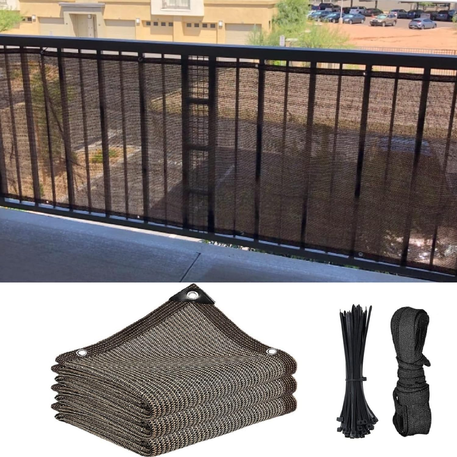 Fence Privacy Screen Balcony Sun Shade Cloth 3'3"X9'9" 80% Shade Fabric Outdoor Patio Screens Mesh Panels Apartments Railing Cover UV Protection for Backyard Garden Porch Deck