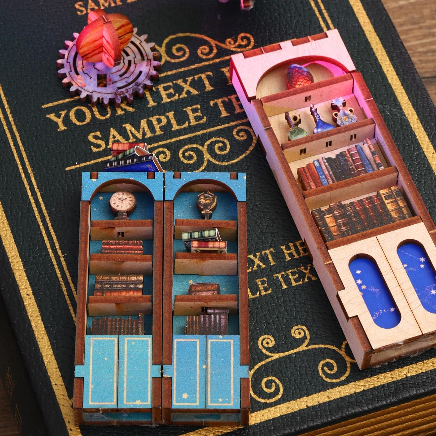 Cuteroom DIY Book Nook,Miniature Dollhouse Kit,Wooden Puzzle Booknook,Bookshelf,Bookends Model, 3D Buildkit with Music Box,Best Gifted for Family or Firend,Lover(Interstellar Exploration) - Create The World With Machinery image number 5