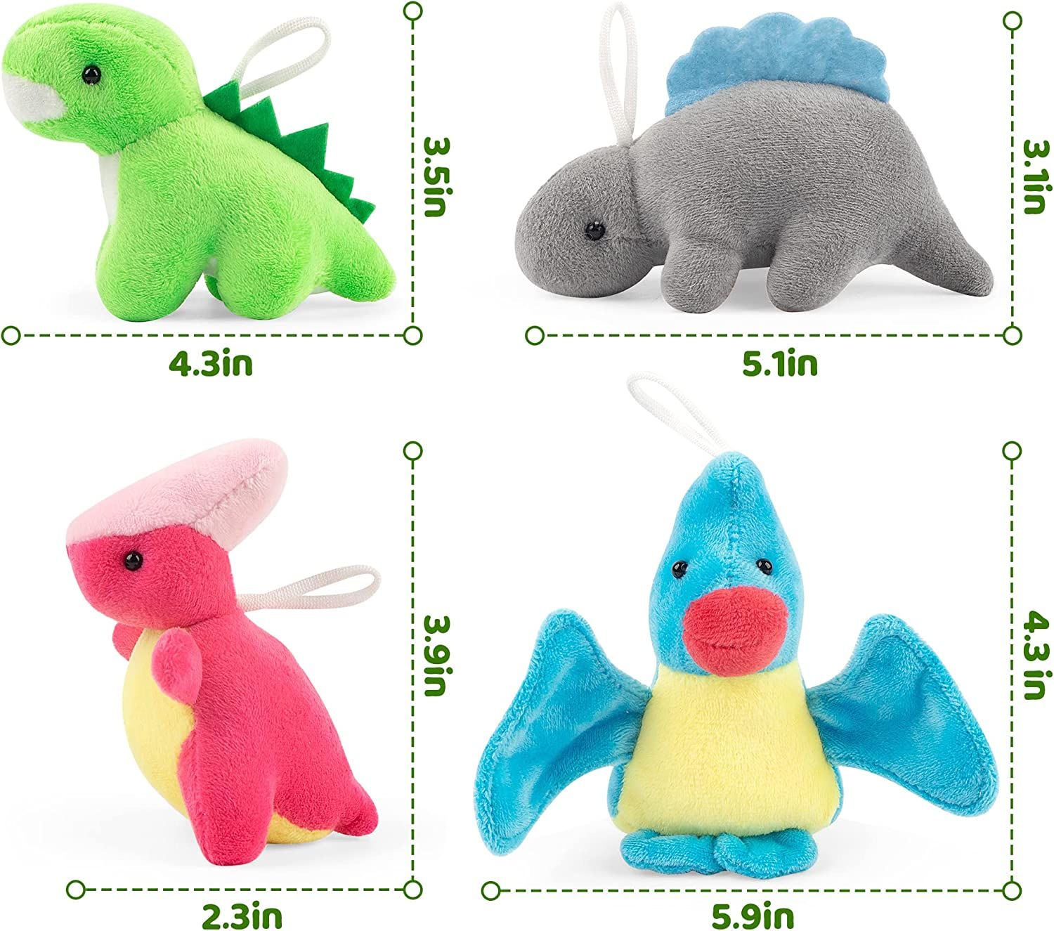 Mocoosy 12 Pack Dinosaur Plush Set, Mini Dinosaur Stuffed Animals Bulk for Kids, Dinosaur Plush Party Favors, Dino Plush Keychain for Girls Boys Dinosaur Birthday Party Favor Supplies image number 6