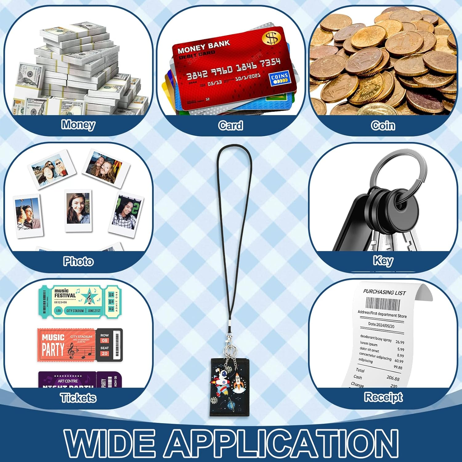 HOCUCHELAND Children'S Neck Pouch, Waterproof Trifold Wallet with 2 Keyrings and 2 Lanyards, Portable Rocket Pattern Neck Pouch Boys for Child, Teenagers, Boys image number 5