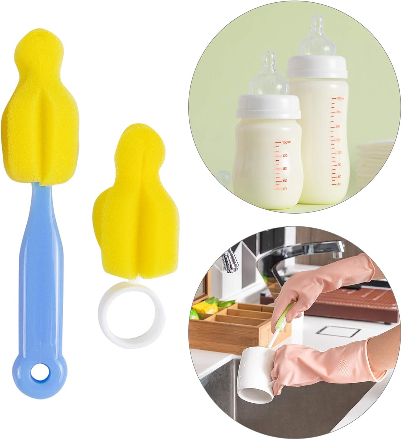 AUEAR, Milk Bottle Nipple Brushes Pacifier Sponge Cleaning Small Brush Cleaner Set for Bottles and Accessories (10 Pcs) image number 5