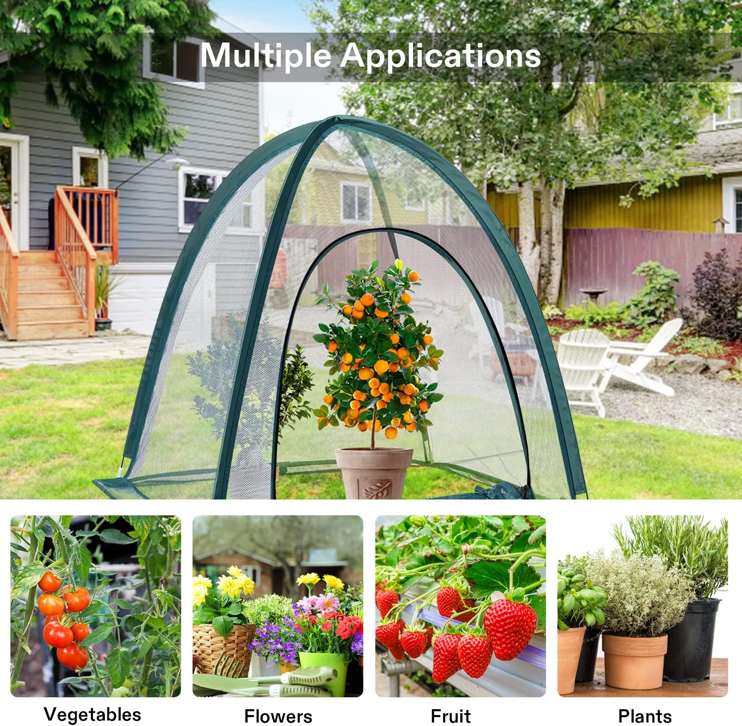 VIVOSUN Garden Netting Cover, 36 X 36 X 39 Inch Pop-Up Guard Cover with Zip Entry for Plants, Vegetables, Fruits, Outdoor Run and Enclosure for Small Animals, 2-Pack, Green image number 3