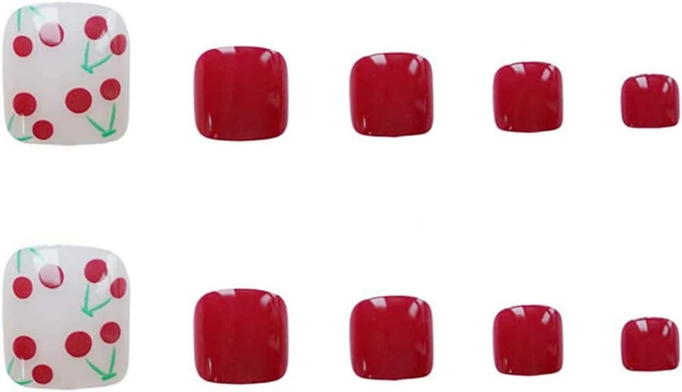 24 Pcs Foot Nails False Nail for Toe Chic Exquisite Bridal Cherry Patch Manicure Tool image number 1