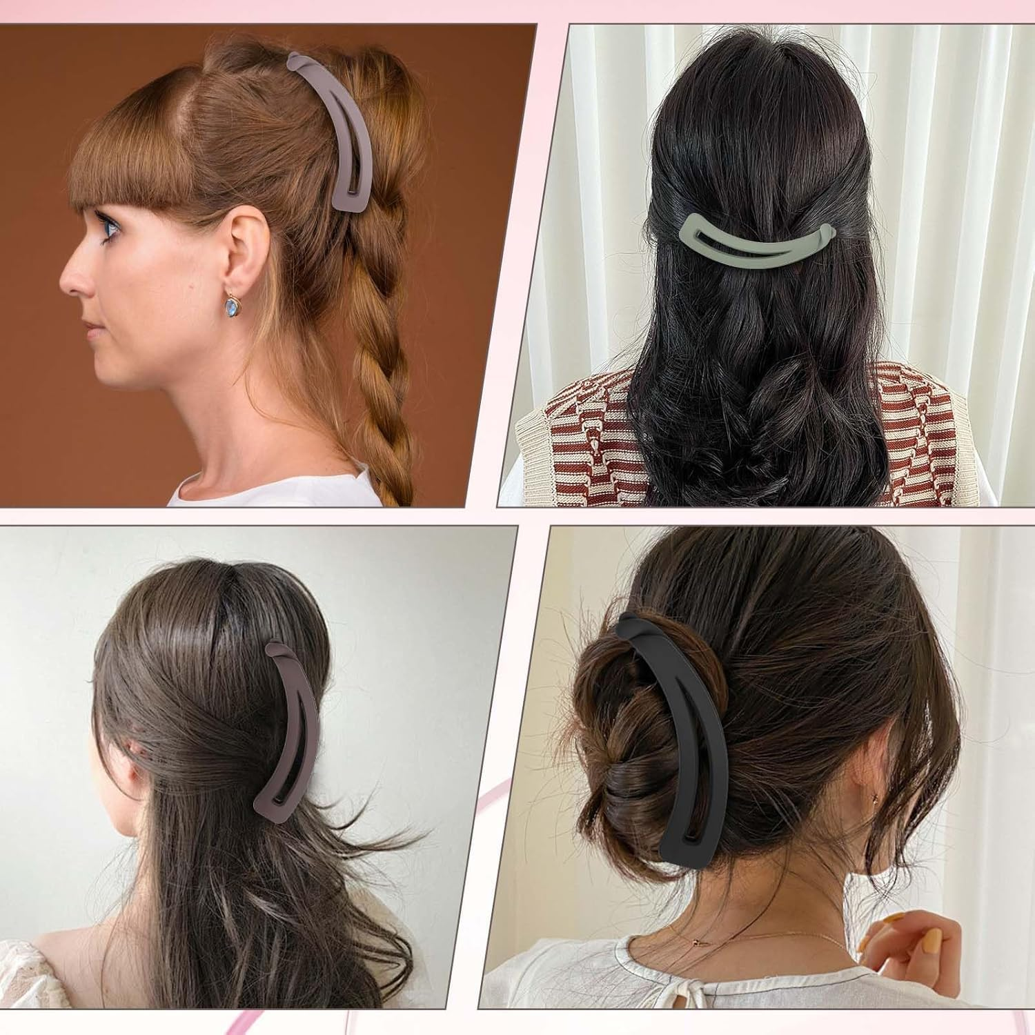 Nonslip Clincher Big Banana Comb, 4Pcs Banana Clip Clincher Comb Hair Grips,Big Matte Banana Hair Clip Clincher Comb for Women image number 3